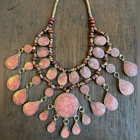 Pink Afghan Kuchi Necklace/ Handmade Pink Colored Stone Beaded Necklace/Boho - Picture 4 of 14